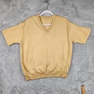 Vintage Short Sleeve Sweater Mens Large Beige V Neck Old Money Orlon Knit 80s